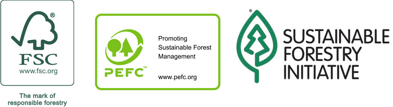 FSC, PEFC and Sustainability Forestry Initiative logos
